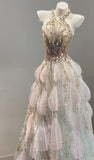 Niulatu A Line Scoop Tulle Sequin Long Prom Dresses Party Dress 20th Birthday Outfits Graduation Dresses HZ1214
