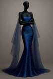 Niulatu Mermaid Strapless Royal Blue Sequin Long Prom Dresses Party Dress 20th Birthday Outfits Graduation Dresses HZ1214
