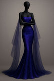 Niulatu Mermaid Strapless Royal Blue Sequin Long Prom Dresses Party Dress 20th Birthday Outfits Graduation Dresses HZ1214