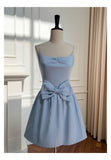 Niulatu A line Spaghetti Straps Satin Blue Short Grad Dress Inspo Short Mini Formal 8th Grade Homecoming Dresses High School Hoco Court Dress Graduation Dress 18th Birthday Outfits HZ1214