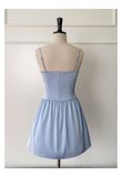 Niulatu A line Spaghetti Straps Satin Blue Short Grad Dress Inspo Short Mini Formal 8th Grade Homecoming Dresses High School Hoco Court Dress Graduation Dress 18th Birthday Outfits HZ1214