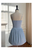 Niulatu A line Spaghetti Straps Satin Blue Short Grad Dress Inspo Short Mini Formal 8th Grade Homecoming Dresses High School Hoco Court Dress Graduation Dress 18th Birthday Outfits HZ1214