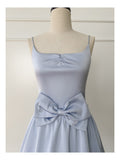 Niulatu A line Spaghetti Straps Satin Blue Short Grad Dress Inspo Short Mini Formal 8th Grade Homecoming Dresses High School Hoco Court Dress Graduation Dress 18th Birthday Outfits HZ1214