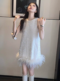 Niulatu A line Scoop Neck Sequin White Short Grad Dress Inspo Short Mini Formal 8th Grade Homecoming Dresses High School Hoco Court Dress Graduation Dress 18th Birthday Outfits HZ1214