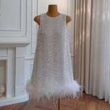 Niulatu A line Scoop Neck Sequin White Short Grad Dress Inspo Short Mini Formal 8th Grade Homecoming Dresses High School Hoco Court Dress Graduation Dress 18th Birthday Outfits HZ1214