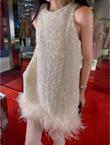Niulatu A line Scoop Neck Sequin White Short Grad Dress Inspo Short Mini Formal 8th Grade Homecoming Dresses High School Hoco Court Dress Graduation Dress 18th Birthday Outfits HZ1214