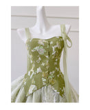 Niulatu Ball Gown Spaghetti Straps Green Satin Grad Dress Inspo Short Mini Formal 8th Grade Homecoming Dresses High School Hoco Court Dress Graduation Dress Cocktail Outfits HZ1214