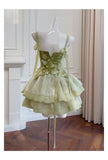 Niulatu Ball Gown Spaghetti Straps Green Satin Grad Dress Inspo Short Mini Formal 8th Grade Homecoming Dresses High School Hoco Court Dress Graduation Dress Cocktail Outfits HZ1214