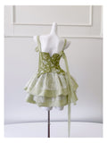 Niulatu Ball Gown Spaghetti Straps Green Satin Grad Dress Inspo Short Mini Formal 8th Grade Homecoming Dresses High School Hoco Court Dress Graduation Dress Cocktail Outfits HZ1214