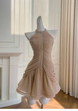 Niulatu Sheath Scoop Neck Champagne Short Grad Dress Inspo Short Mini Formal 8th Grade Homecoming Dresses High School Hoco Court Dress Graduation Dress Cocktail Outfits HZ1214