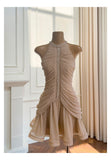 Niulatu Sheath Scoop Neck Champagne Short Grad Dress Inspo Short Mini Formal 8th Grade Homecoming Dresses High School Hoco Court Dress Graduation Dress Cocktail Outfits HZ1214