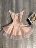 Niulatu A line Scoop Pink Satin Short Mini Formal 8th Grade Homecoming Dresses Middle School Short Cocktail Dress Hoco Outfits HZ1214