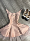 Niulatu A line Scoop Pink Satin Short Mini Formal 8th Grade Homecoming Dresses Middle School Short Cocktail Dress Hoco Outfits HZ1214
