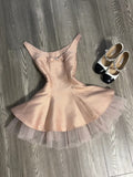 Niulatu A line Scoop Pink Satin Short Mini Formal 8th Grade Homecoming Dresses Middle School Short Cocktail Dress Hoco Outfits HZ1214