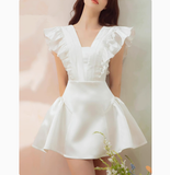 Niulatu Ball Gown V Neck White Satin Short Mini Formal 8th Grade Homecoming Dresses Middle School Short Birthday Gowns Graduation Dress Hoco Outfits HZ1214