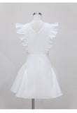 Niulatu Ball Gown V Neck White Satin Short Mini Formal 8th Grade Homecoming Dresses Middle School Short Birthday Gowns Graduation Dress Hoco Outfits HZ1214