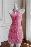 Niulatu Sheath Scoop Pink Sequin Short Mini Formal 8th Grade Homecoming Dresses Middle School Short Cocktail Dress Hoco Outfits HZ1214