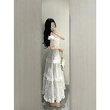 Niulatu A line Square Neck White Lace Long Summer 18th Birthday Dress Party Dress Birthday Outfits Evening Dresses HZ1214