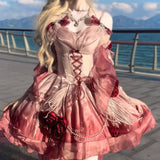 Niulatu Ball Gown Spaghetti Straps Chiffon Summer 18th Birthday Dress High Low Ombre Red Lolita Dress Birthday Outfits HZ1214
