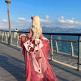 Niulatu Ball Gown Spaghetti Straps Chiffon Summer 18th Birthday Dress High Low Ombre Red Lolita Dress Birthday Outfits HZ1214