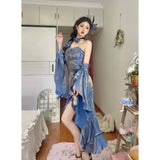 Niulatu Mermaid Spaghetti Straps Blue Long Summer 19th Birthday Dress Lolita Dresses Birthday Outfits HZ1214