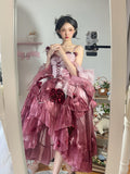 Niulatu Ball Gown Spaghetti Straps Chiffon Summer 18th Birthday Dress High Low Ombre Pink Lolita Dress 18th Birthday Outfits HZ1214