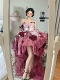 Niulatu Ball Gown Spaghetti Straps Chiffon Summer 18th Birthday Dress High Low Ombre Pink Lolita Dress 18th Birthday Outfits HZ1214