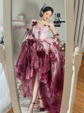 Niulatu Ball Gown Spaghetti Straps Chiffon Summer 18th Birthday Dress High Low Ombre Pink Lolita Dress 18th Birthday Outfits HZ1214