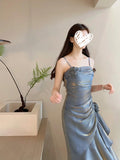 Niulatu Mermaid Spaghetti Straps Blue Long Summer 18th Birthday Dress Party Dress Birthday Outfits Evening Dresses HZ1214