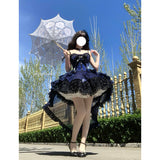 Niulatu Ball Gown Spaghetti Straps Black And Blue Lace Summer 16th Birthday Dress Lolita Dress Mini 18th Birthday Outfits Short Lolita Outfit HZ1214