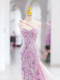 Modest Mermaid One Shoulder Pink Sequin Long Evening Party Gowns Evening Dress Special Formal Dresses Prom Dress HZ1121