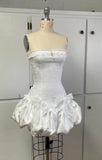 Niulatu Vintage Sheath Strapless Lace Applique White Homecoming Dress Party Dress HZ1110