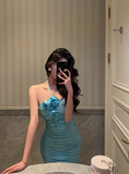 Elegant Sheath Halter Blue Sleeveless 21st Birthday Dress Party Gown Birthday Outfits Birthday Dress Ideas For Women HZ1214