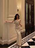 Elegant Mermaid 2 Pieces White Satin Sleeveless 21st Birthday Dresses Evening Gown Birthday Outfits Birthday Dress Ideas For Women HZ1214