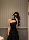 Classy A line Strapless Black Sleeveless 18th Birthday Dress Party Gown Birthday Outfits Birthday Dress Ideas For Women HZ1214