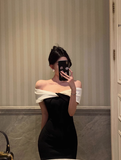 Elegant Sheath Off The Shoulder Black 18th Birthday Dress Party Gown Birthday Outfits Birthday Dress Ideas For Women HZ1214