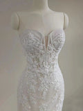 Dreamy Elegant Mermaid Sweetheart Lace Appliques Wedding Dress With Train Brides Dress HZ1214