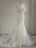 Dreamy Elegant Mermaid Sweetheart Lace Appliques Wedding Dress With Train Brides Dress HZ1214