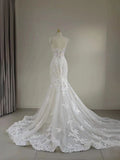 Dreamy Elegant Mermaid Sweetheart Lace Appliques Wedding Dress With Train Brides Dress HZ1214