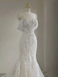 Dreamy Elegant Mermaid Sweetheart Lace Appliques Wedding Dress With Train Brides Dress HZ1214