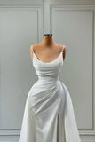 Beautiful White Long A-line Spaghetti Straps Wedding Dresses With Beads Brides Dress HZ1214