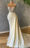 Elegant Ivory Pearls Mermaid Bridal Gown Spaghetti-Straps Beautiful Wedding Dress Brides Dress HZ1214