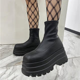 Niulatu Ankle Boots for Women Autumn Winter Gothic Thick Bottom Combat Boots Woman Plus Size Patent Leather Punk Shoes DJSE