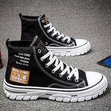 Niulatu Men's Canvas Shoes High Top Flat Shoes for Men Black White Sneakers Non-slip Shoes Canvas Sneakers Sneakers for Men Casual Shoes DJSE