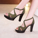 Niulatu 32-43 Block High Heels Gladiator Sandals Women Shoes Suede 2025 Summer Sexy Platform Shoes for Office Dance Model DJSE