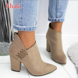 Niulatu Chain Women's Boots PU Leather Back Zipper Woman Boots Pointed High Heels Shoes For Women 2025 Ankle Boots Female Shoes DJSE