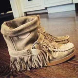 Niulatu Women Ankle Boots Ladies Suede Shoes Tassel Single Boots Pop Tide Silp-on Boho Boots Women Flat Shoes Cowboy Shoes Short Boots DJSE