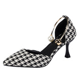 Niulatu Sexy Ladies High Heels Women Stiletto Houndstooth Color Matching Metal Pointed Toe Shoes For Wedding Women DJSE