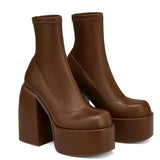 Niulatu Women's Shoes Fashion Ankle Boots High Platform Shaped High Heel Boots Chunky Heels Zipper Platform Shoes Women's Boots DJSE