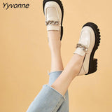 Niulatu Women 2025 New Platform Solid Color Shoes Round Toe Metal Chain Slip-on Ladies Flat Shoes Zapatos De Mujer DJSE
